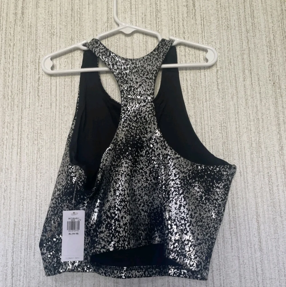 NWT Old Navy Girls Size XL 14-16 Athletic Top Built In Sports Bra Metallic